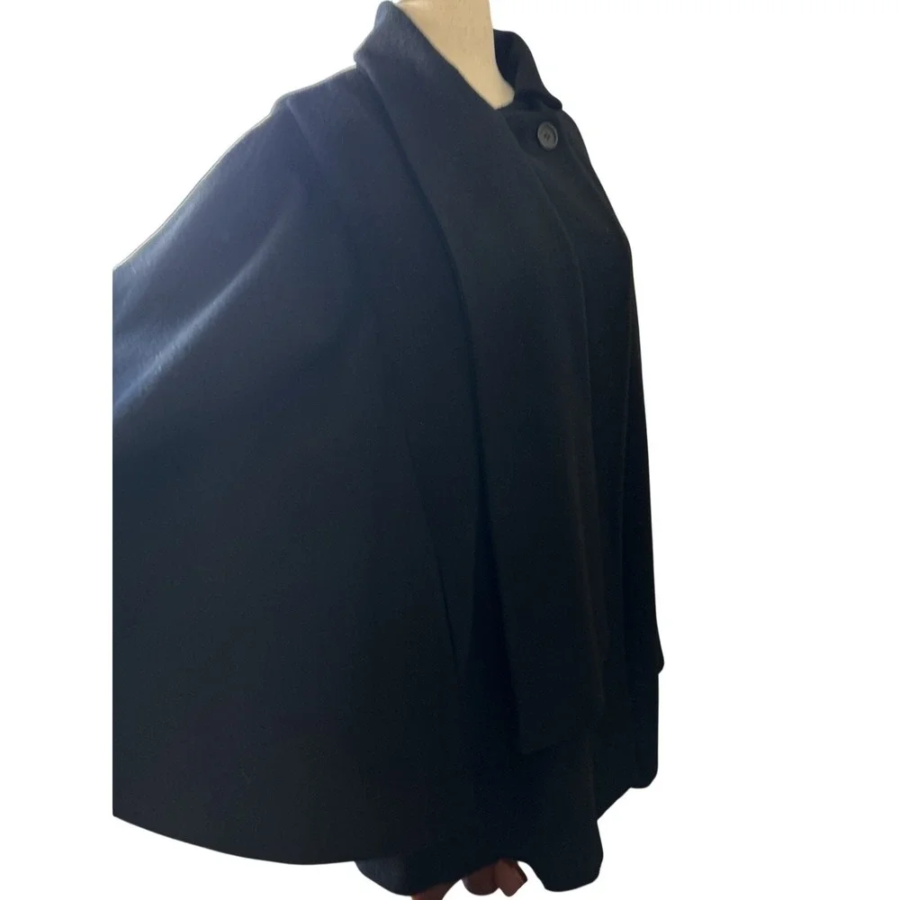 Vintage Black Cape Coat 100% Wool Women's Velvet Scarf Pockets Size Large - Picture 8 of 13